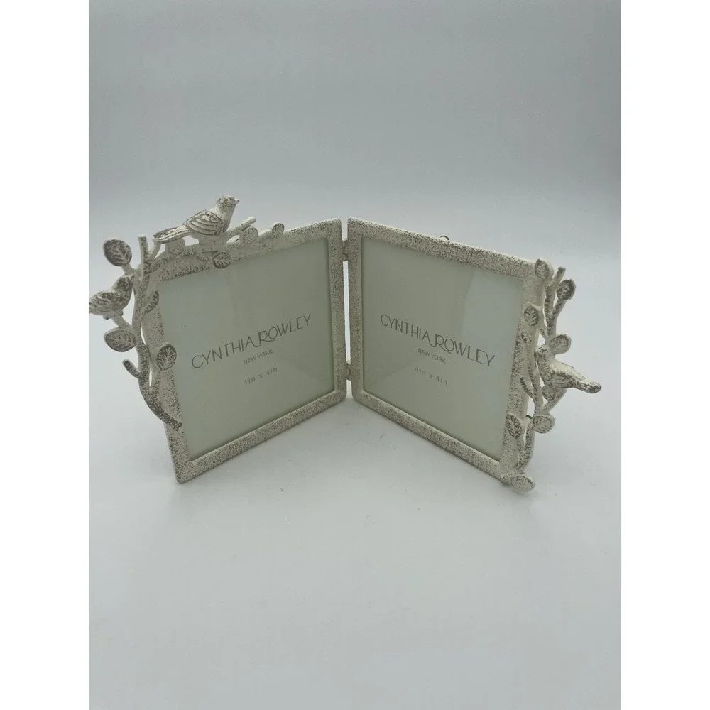 Cynthia Rowley 4X4 Birds on a Branch White Metal‎ Double Picture Photo Frame